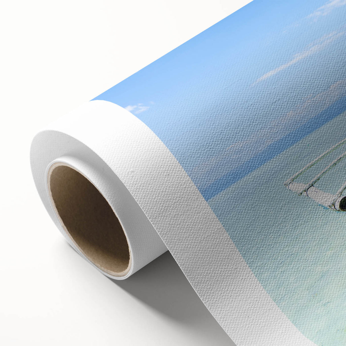 Art deco poster of the Caribbean Virgin Islands in pastel blues and greens on rolled canvas, ideal for nursery wall art.