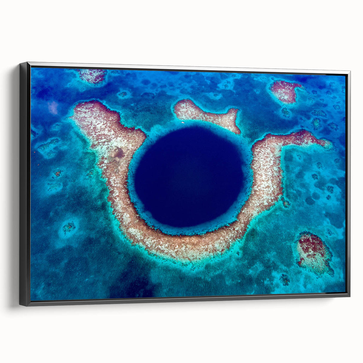 Black and white framed canvas featuring a vintage landscape painting of Central America, ideal for bedroom decor.
