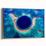 Framed canvas featuring a vintage-style landscape painting of a Belize scenery with muted earth tones.