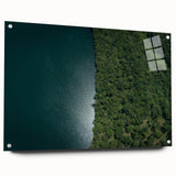 Acrylic print of a Costa Rican landscape with vivid green and blue tones, ideal for bedroom or dining room decor.