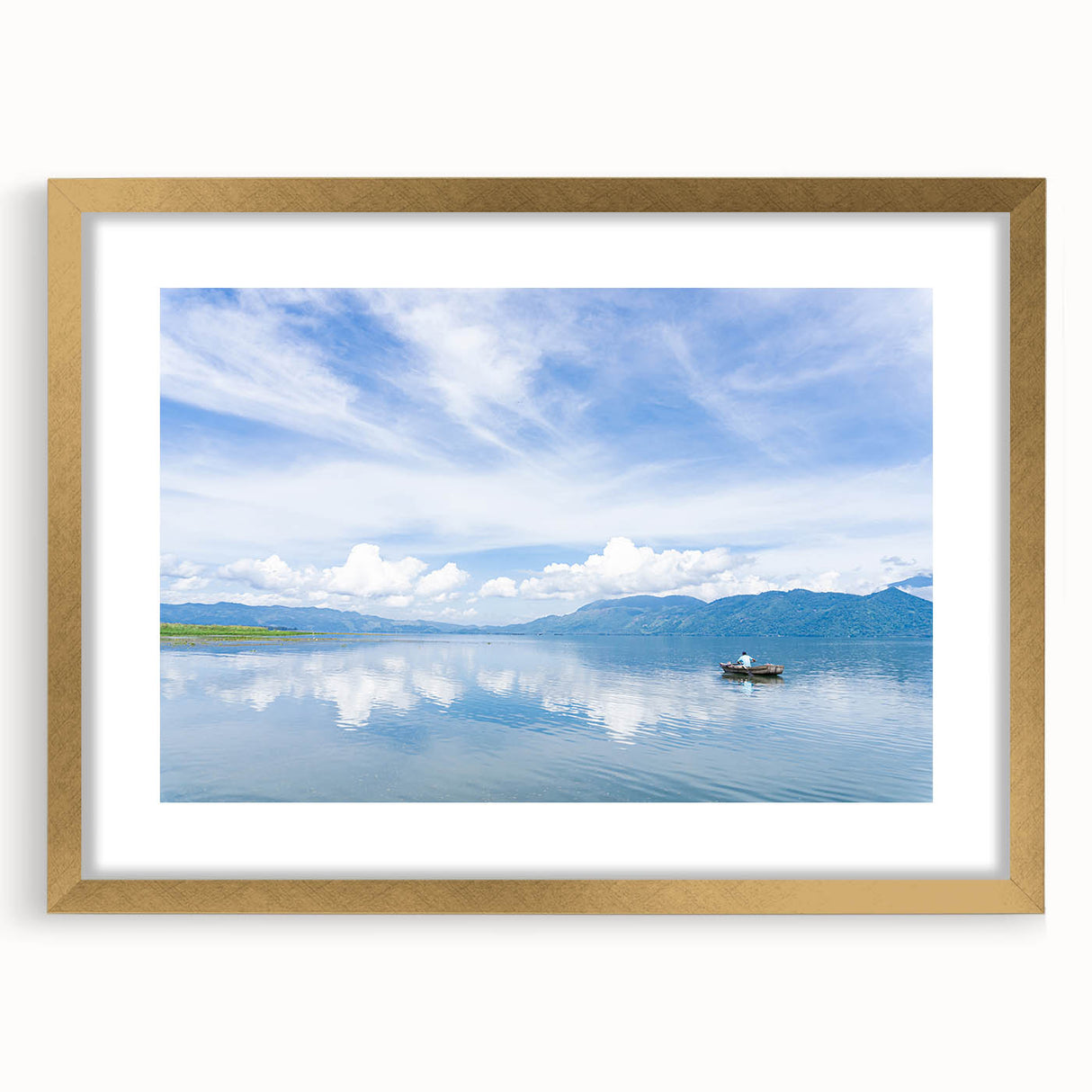 Extra large abstract art print depicting Central American scenery in textured gold frame, ideal for living room decor.
