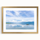 Extra large abstract art print depicting Central American scenery in textured gold frame, ideal for living room decor.