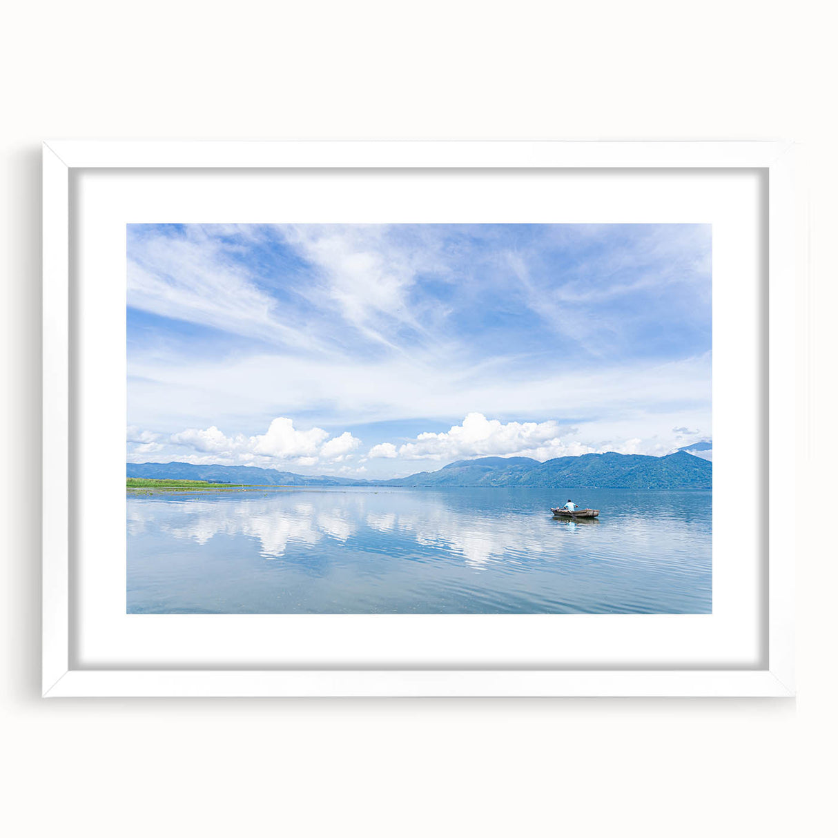 Abstract art print of a Central American landscape in muted earth tones on a white framed mat, ideal for dining room decor.
