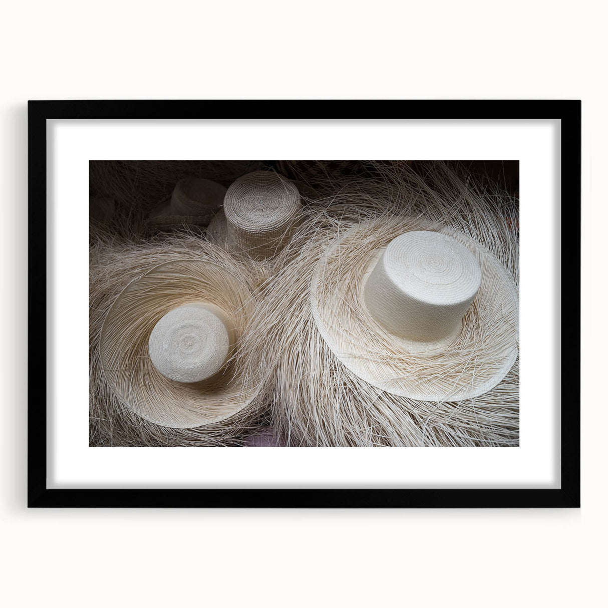 Extra large abstract art print featuring a colorful, textured depiction of Central American scenery, framed in black.