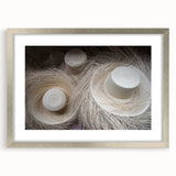 Textured abstract art print of Central American scenery in muted earth tones on a framed silver mat, ideal for bedroom art.