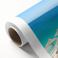 Art deco poster of a serene Albanian landscape on rolled canvas, ideal for nursery wall art.