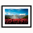 Extra large abstract art print of a colorful, textured Austrian landscape on a black-framed canvas.
