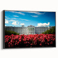 Framed canvas of a black and white Austrian landscape painting, ideal for bedroom wall art.