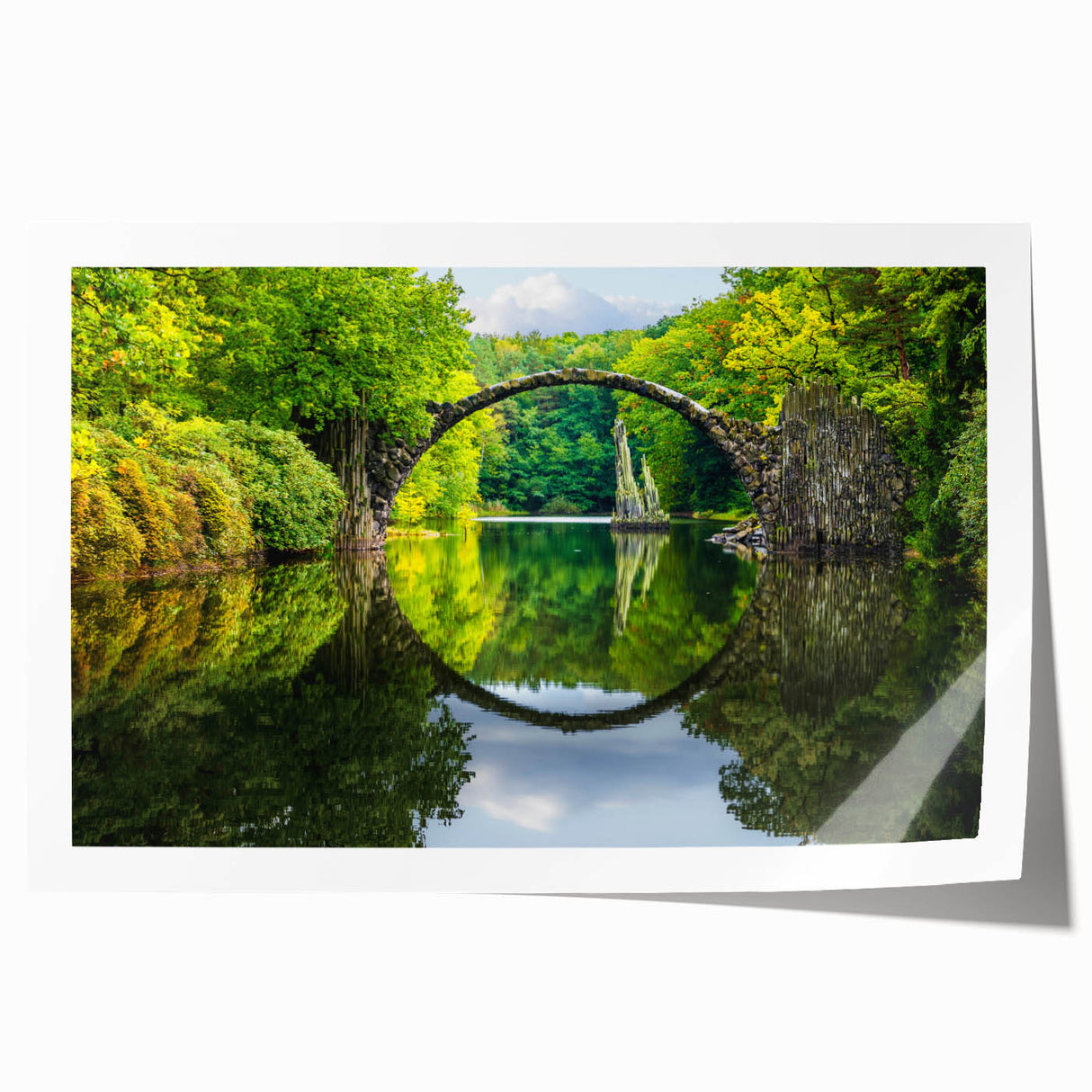 Rolled print of a Bulgarian landscape featuring lush greenery and a small village, in soft earth tones.
