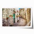Rolled print of a Croatian landscape featuring vibrant greens and blues, ideal for dining room wall art.