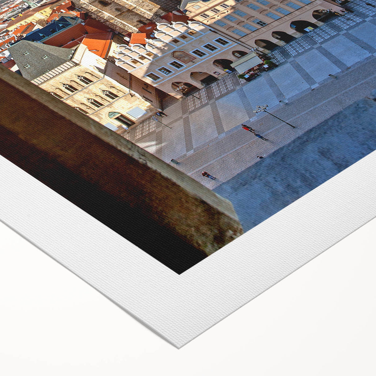 Art deco poster of Prague skyline in muted earth tones on rolled canvas, suitable for dining room wall art.
