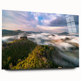 Large abstract wall art of a Czech Republic landscape in muted earth tones on acrylic glass.