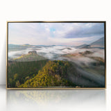 Framed acrylic print of a Czech Republic landscape in art deco style, with muted gold and green tones.