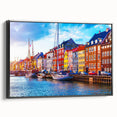 Black and white vintage poster art of a Danish landscape on framed canvas, ideal for bedroom wall decor.