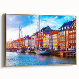 A vintage poster art of a Danish landscape on framed canvas, featuring muted earth tones, ideal for bedroom wall decor.
