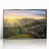 Large art print of Cumbria, England scenery in muted green and brown tones on silver-framed acrylic.