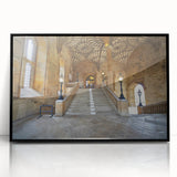 Large abstract wall art depicting the Oxford skyline in muted earth tones on a framed acrylic print.