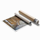 Extra large rolled print depicting Oxford, England scenery in muted earth tones, ideal for classy bathroom wall art.
