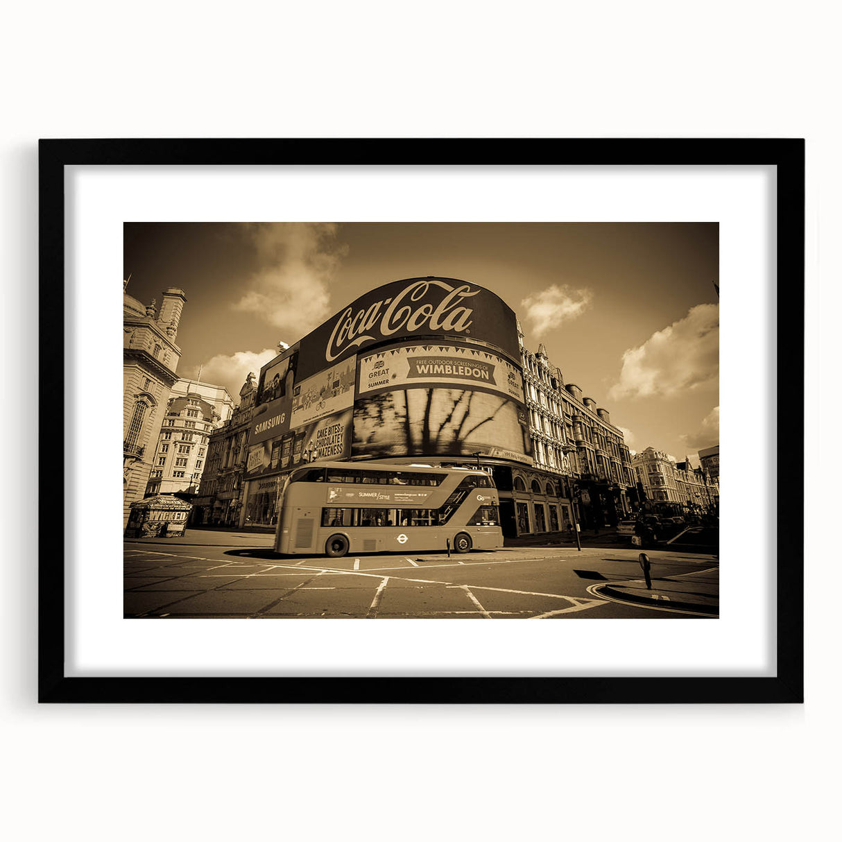 Colorful abstract art print of Piccadilly scenery, textured look on large framed canvas, ideal for living room decor.