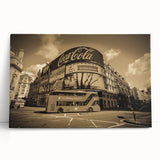 Black and white photo of Piccadilly Circus on stretched canvas, ideal for kitchen wall art.
