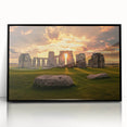 Large abstract wall art of Stonehenge in muted gray tones, acrylic print in a black frame, suited for modern art wall decor.