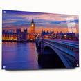 Acrylic print of the Thames River with soft blue and gray tones, ideal for dining room decor.
