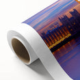 Art deco poster of Thames River with muted blues and grays on rolled canvas, ideal for dining room wall art.
