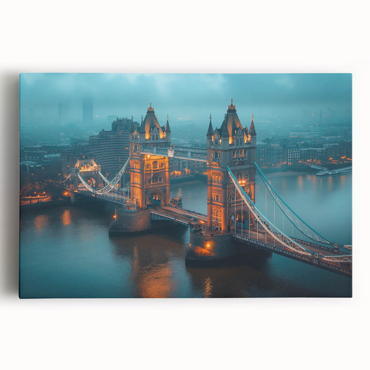 Black and white photograph of Tower Bridge on stretched canvas, ideal for kitchen wall art or bedroom ambiance.