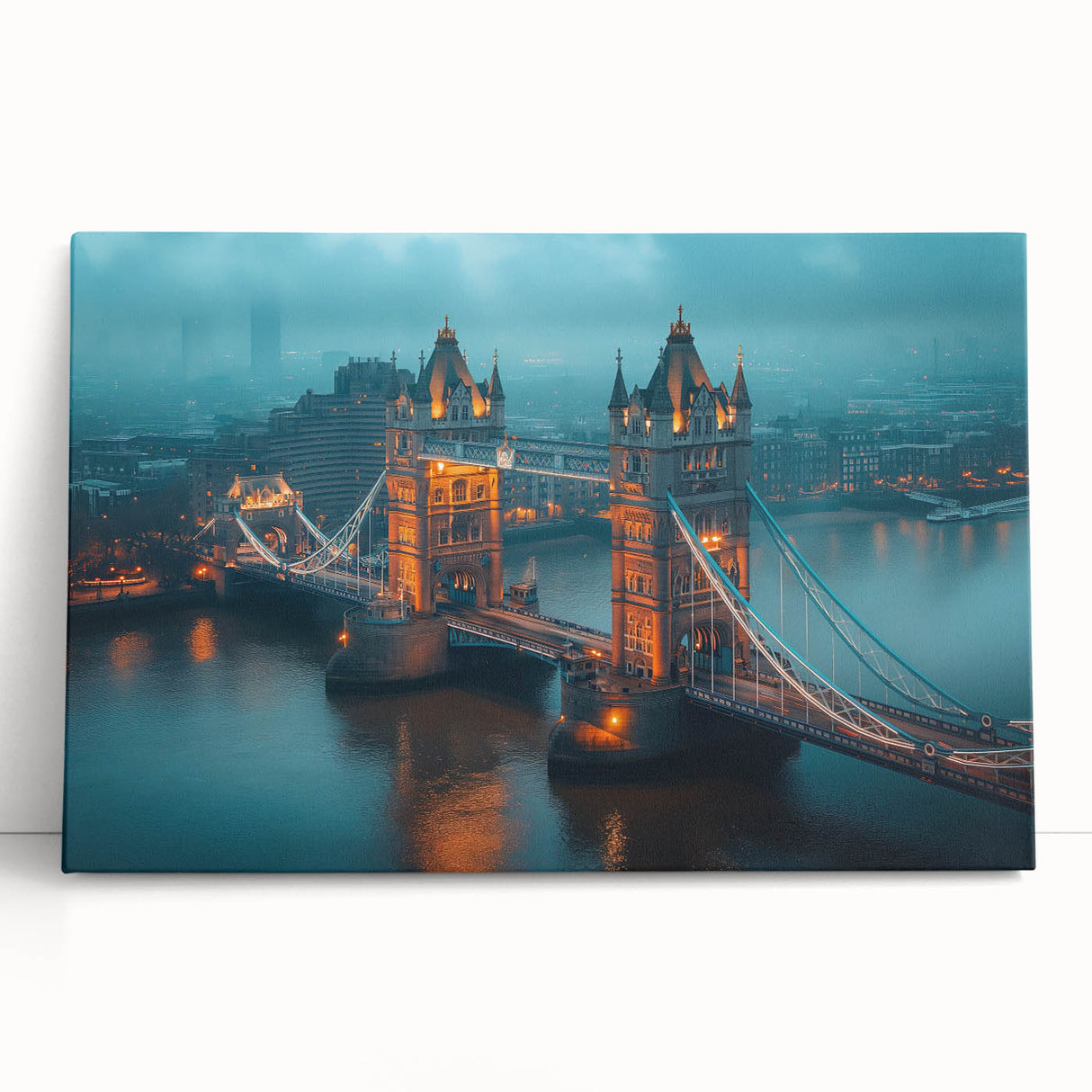 Black and white photo of Tower Bridge on stretched canvas, suitable as large kitchen wall art.