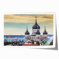 Rolled canvas print of a serene floral scene in soft blue and green tones, ideal for dining room or bathroom wall art.