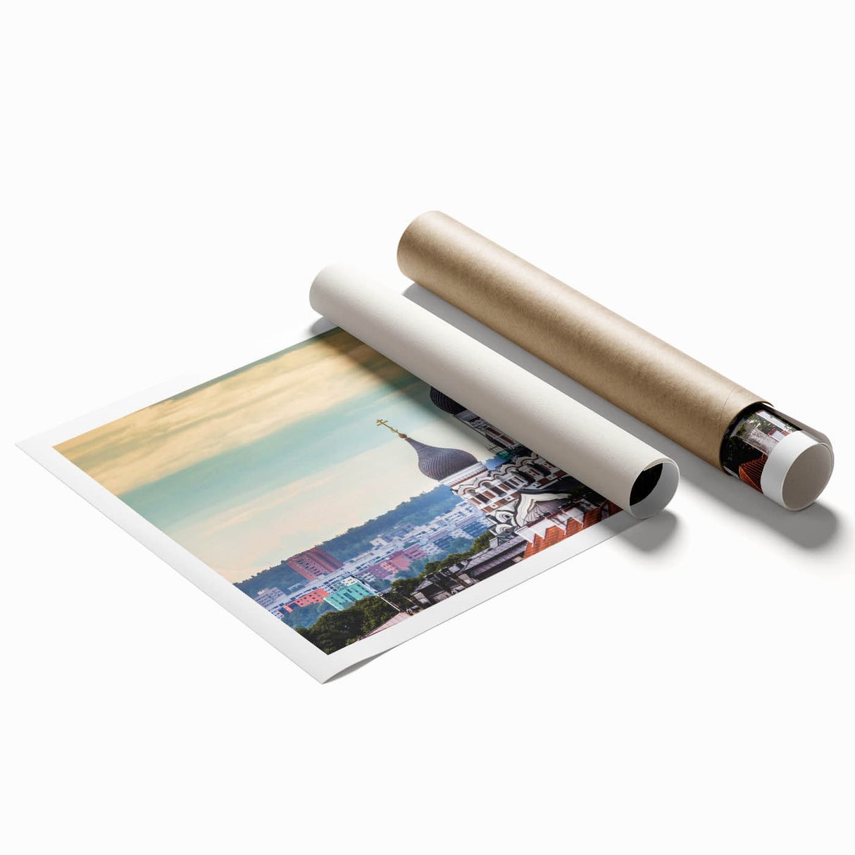 Extra large rolled print of a serene Estonian landscape with soft green and blue tones, ideal for classy bathroom wall art.