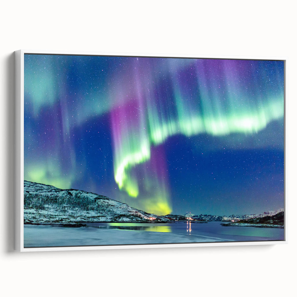 Vintage poster art of a scenic European landscape in Finland, featuring vibrant colors on a framed canvas.