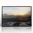 Large abstract wall art of the French Alps in muted earth tones on framed acrylic, ideal for modern living room decor.