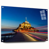 Large abstract acrylic print of a European scenery in muted earth tones, ideal for dining room decor.