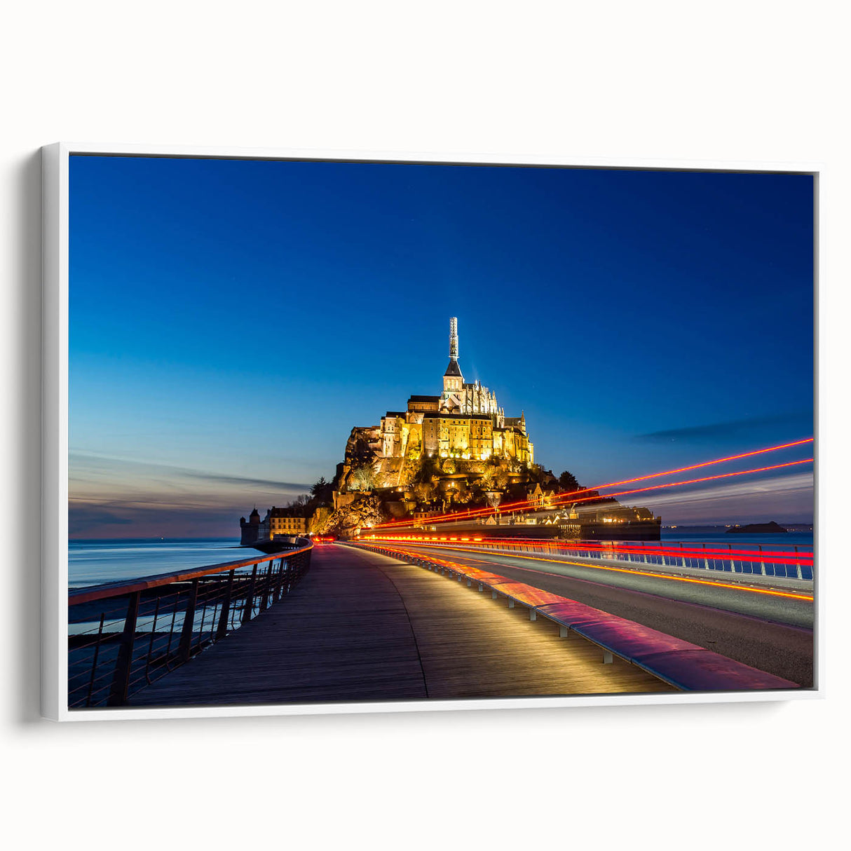 Vintage poster art of a scenic French landscape in vibrant colors on a large framed canvas, suitable for living room decor.