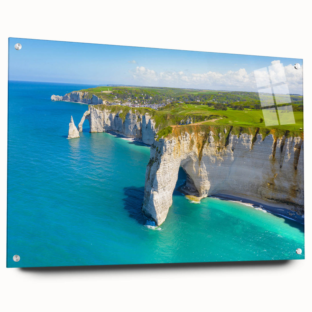 Acrylic print of a Normandy landscape in muted earth tones, suitable for bedroom or dining room decor.