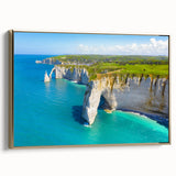 Framed canvas of a vintage-style Normandy landscape in muted earth tones, ideal for bedroom wall art.