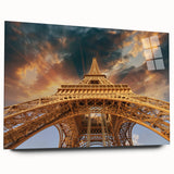 Large abstract portrayal of Parisian scenery in muted gray and blue tones on an acrylic glass.