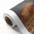 Art Deco style poster of Paris skyline in muted blue and gold tones, rolled canvas, ideal for nursery wall art.