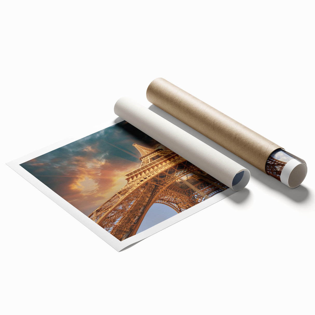 Extra large rolled print of a Parisian streetscape with soft floral accents in pastel shades.