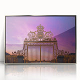 Large acrylic print of Versailles scenery in muted green and silver tones, framed, ideal for modern art wall decor.