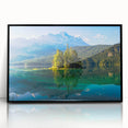 Large abstract wall art of a Bavarian landscape in muted earth tones on framed acrylic, ideal for modern living room decor.