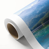 Art deco poster of Bavarian landscape in pastel shades on rolled canvas, ideal for nursery wall art.