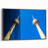 Black and white framed canvas of Berlin landscape with vintage poster art style, ideal for bedroom wall decor.