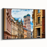 Black and white framed canvas of a vintage Munich landscape, ideal for bedroom decor.