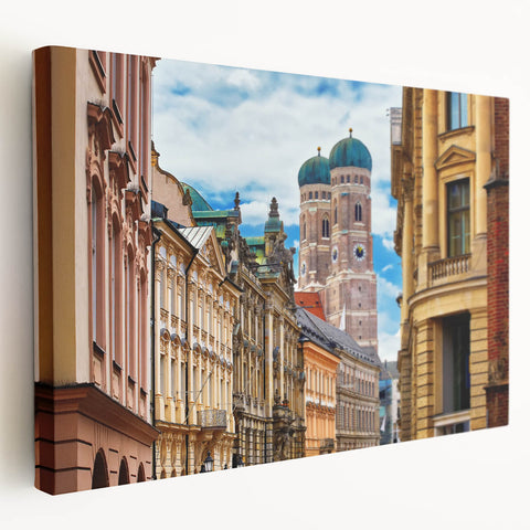 Large canvas print depicting a vibrant Munich cityscape, ideal for kitchen wall art.