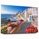 Large abstract acrylic print of Crete, Greece scenery in muted earth tones, ideal for bedroom or dining room art.