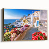 Framed canvas depicting a vintage-style landscape of Crete, Greece in muted gold and black tones, ideal for bedroom wall art.