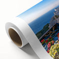 Art deco poster of Crete, Greece scenery in pastel hues on rolled canvas, ideal for nursery wall art.