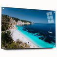 Acrylic print of Rhodes, Greece landscape in soft blue and white tones, ideal for bedroom or dining room decor.